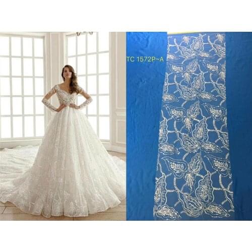Best Selling Explosion High Quality African Tulle HvavyBeaded French Lace Fabric For Wedding Dress 10 Yards