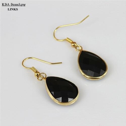 Teardrop Glass Quartz Bezel Stone Earring Black Faceted Crystal Stone Pendant Earrings For Women Statement Jewelry Girls Gift