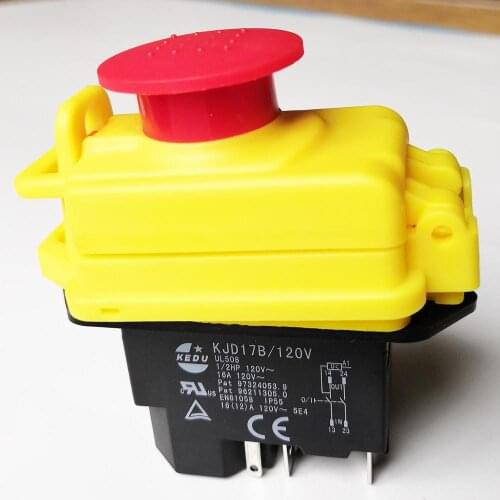 KEDU KJD17B/120V 5 Pins Electromagnetic Push Button Switch 120V 16A Waterproof Pushbutton Switches with Emergency Stop Cover
