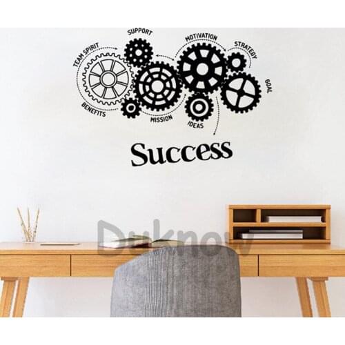 Teamwork Success Gears Wall Art Decals Office Art Mural Decor Motivation Words Vinyl Wall Sticker For Company Wall Decoration
