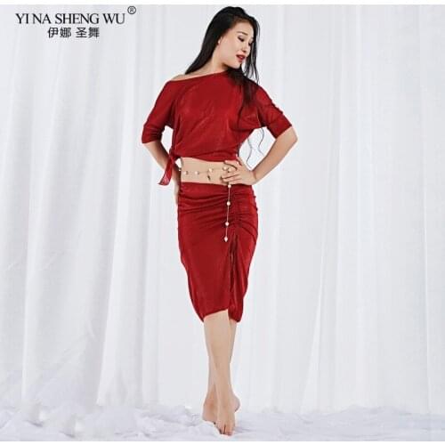 New For Women Belly Clothes For Dancing Class Clothes Milk Fiber Outfit With Bat Sleeves Belly Top And Skirt 2 Items in Set New