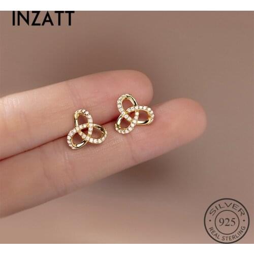 INZATT Real 925 Sterling Silver Zircon Cross Hollow Stud Earrings For Fashion Women Minimalist Fine Jewelry Punk Accessories