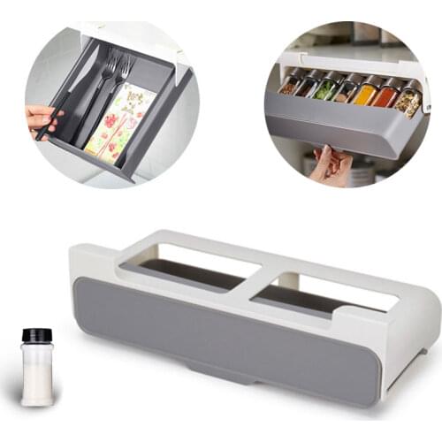 Kitchen Spice Storage Box With Compartments Self Adhesive Wall Mounted Spice Rack With Jars Organizer Drawer Wall Shelf Cabinet