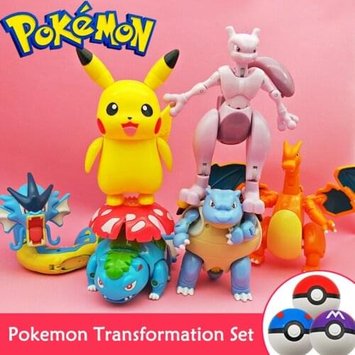 Pokemon Doll Action Morphing Pokeballs Transformation Toys For Child Pikachu Charizard Venusaur Mewtwo Gyarados Blastoise Toys