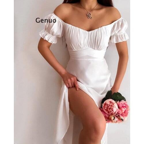 Summer Dress 2021 New Blue Chiffon Dress Elegant Fashion Butterfly Sleeve Maxi Dress White Slash Neck Ladies Dresses