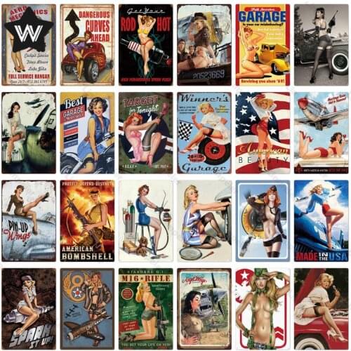 Sexy Hot Metal Sign Garage Rules Metal Poster Tin Plaque Vintage Sexy Lady Metal Tin Plate Retro Wall Sticker for Man Cave Decor