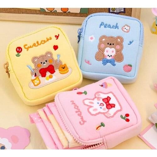 Lovely large capacity washable non - deformation cotton surface thickened material portable tampon storage bag J05