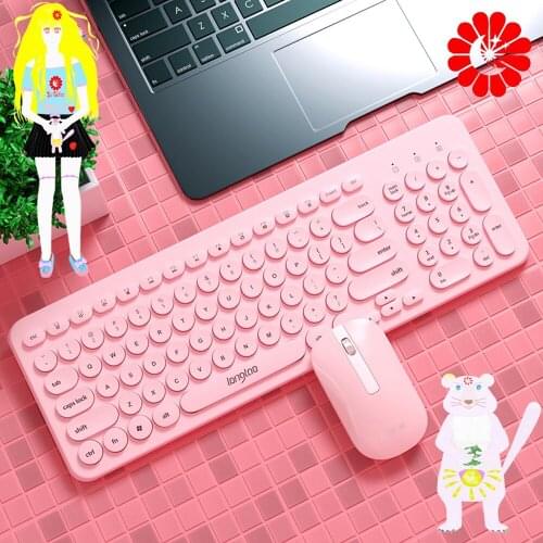 Cute pink 2.4G wireless keyboard and mouse combos punk keycap computer notebook keyboard and mouse