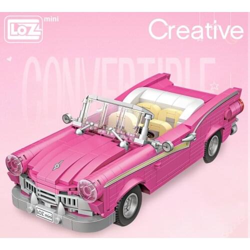 LOZ Mini Building Blocks pink convertible assembling building block car model assembling small particle toys pink classic car