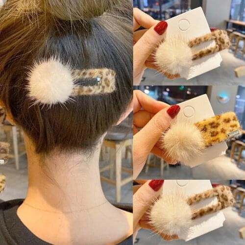 MISANANRYNE For Women Leopard Plush Hair Clip Faux Fur Barrette Fashion Fluff Hair Accessories Square Hairpin