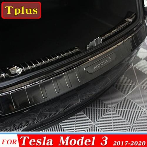 Car Trunk Rear Guard Plate Sticker For Tesla Model 3 2021 Rear Bumper Trim Anti-Kicked Stainless Steel Protection Strip Cover