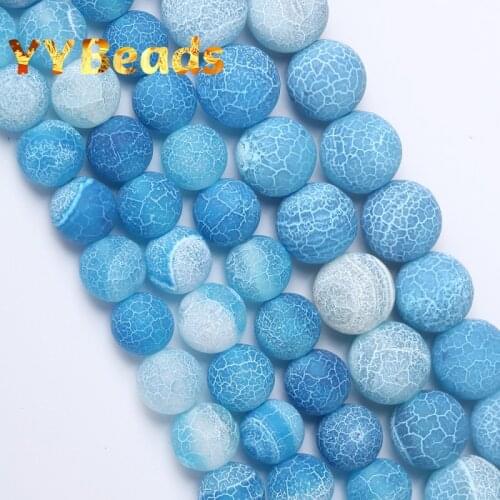 Natural Matte Blue Frost Cracked Agates Beads Sky Blue Dragon Veins Agates Loose Beads For Jewelry Making DIY Bracelet 4-12mm