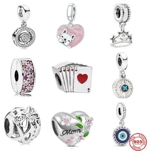 New 925 Silver Poker Crown Pet Mom Flowert Cilp Fit Pandora Original Bracelet Charm Beads For Women DIY Jewelry