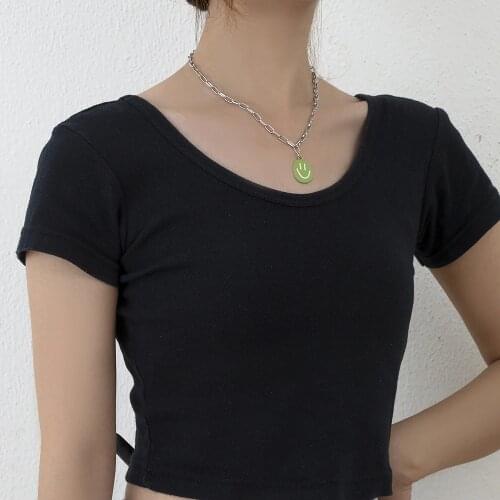 Cartoons Smiley Face Necklace Goth Hip Hop Egirl Chain Smile Pendant Necklace for Women Men Girl Neck Chain Gothic Couple