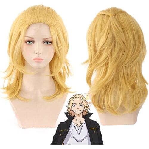 Anime Tokyo Revengers Manjiro Sano Mikey Cosplay Wig Long Blond Curly Hair Heat Synthetic Free Wig Cap Party Men Women Wig
