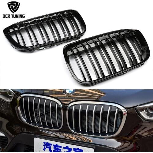 Grilles For BMW X Series X1 F48 F49 2016 - UP Dual Slats Front Grille Gloss Black Finish Carbon Fiber M Look With 3 Colors