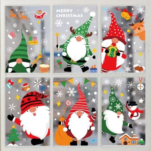 Christmas Decorations Window Stickers Santa Claus Elk Cartoon Wall Stickers Home Living Room Decal Shop Glass New Year Stickers
