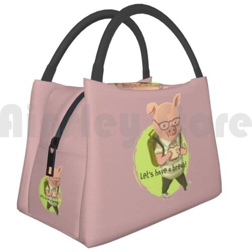 Cooler Lunch Bag Picnic Bag Funny Pig Wearing Glasses Going Back To School With His Lunch Box And Bag Funny Cute Humor