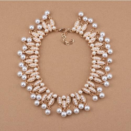 Pearl Statement Chain Neckalce Vintage Choker Bib Pendant Necklaces Bohemian Bling Tassel Collar Necklace for Woman