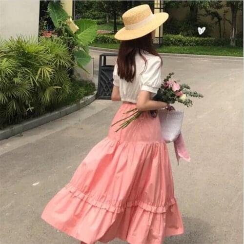 Pink Purple White Women Autumn Long Skirts 2020 Sweet Girl Korean Style Maxi Skirts Plus Size Vintage Vestido 5XL 6XL 7XL