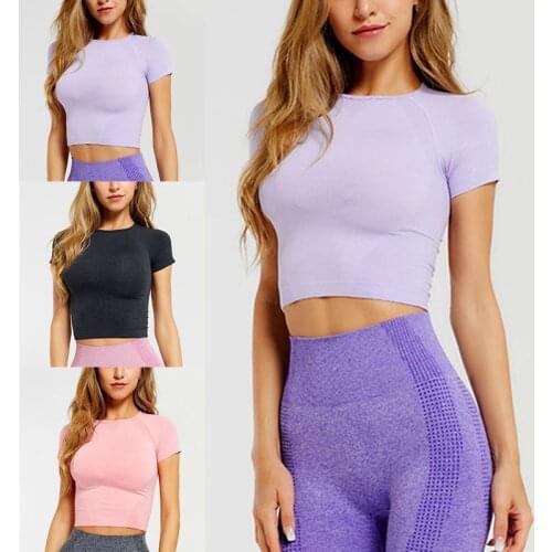 Sport Crop Top Women FashionYoga T-shirts High Elastic Breathable Short Sleeve Sportswear M09
