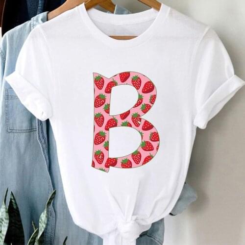 Women Clothing 2021 Custom Letter A B C T-shirts Strawberry graphic tshirt Fashion Top Female Short Sleeve Femme Summer T-shirt