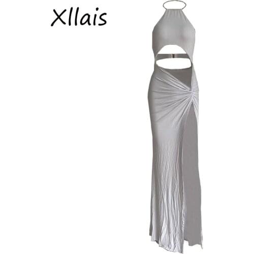XLLAIS Summer Vestidos Mujer Verano 2021 Clothing Women Fashion Elegant Split Sleeveless Floor-Length White Dresses