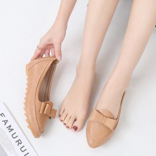 2020 solid bow-knot elevated womens shoes pointed toe loafers thicken shallow mouth moccasins anti-skid flats slip on ballerina