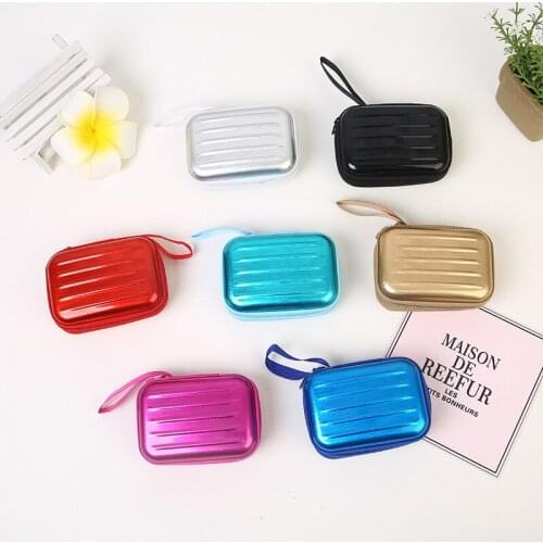1pcs New Creative Suitcase Shape zipper Coin Purse Headset Keychain Storage Box Tinplate Storage Coin Bag