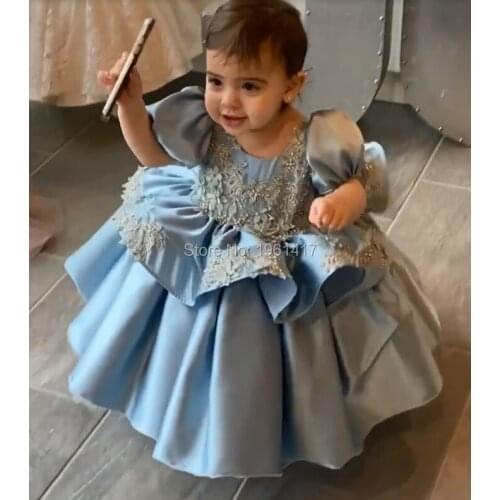 2020 Lace Baby Infant Girl Birthday Dresses Kids Clothes with Cap Sleeve Flower Girl dress Wedding Party Gown