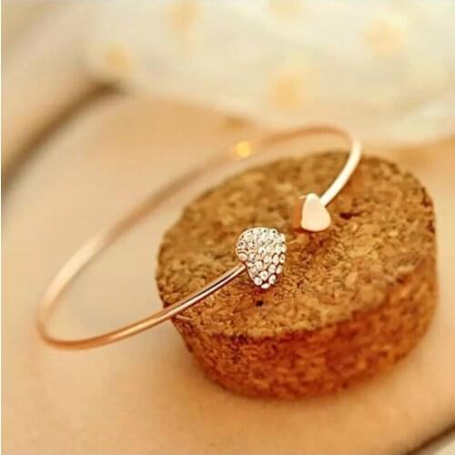 2021 Fashion Adjustable Crystal Double Heart Bow Bracelet Korean Rose Gold Rhinestone Ladies And Girls Bracelet Jewelry Gift
