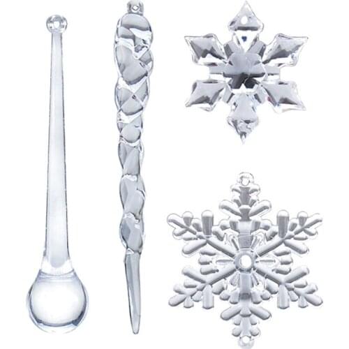 40PC Snowflake Icicle Christmas Ornaments New Year Ornaments Crystal Christmas Tree Transparent Ornaments