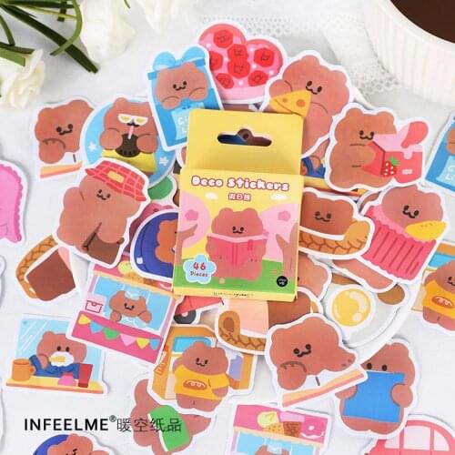 46PCS/PACK Kawaii Bear Cat Snack Mini Stickers Marker Book Diary School Office Stationery Scrapbooking Bullet Journal sl3071