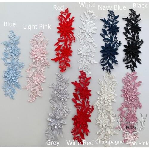 1 Pair/2 Pieces 10 Colors Lace Applique Water Soluble Embroidery Decorative Lace Trim Fabric DIY Craft Sewing Patchwork 7*25cm