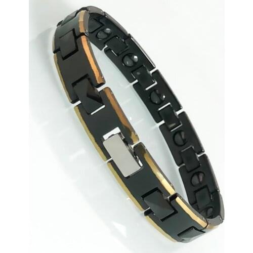 Mens Black Ceramic Bracelet Homme Armband Golden Edge Negative Ions Health Care Female Wrist Accessories Male Ladies Jewelry