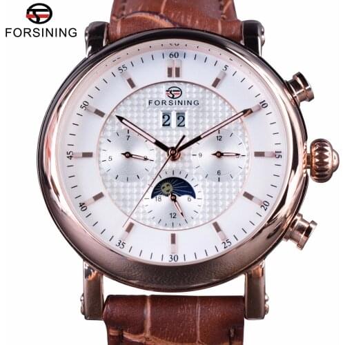 Forsining 2017 Luxury Rose Golden Series Moon Phase Calendar Design Clock Men Automatic Watch Top Brand Luxury Male Wrist Watch