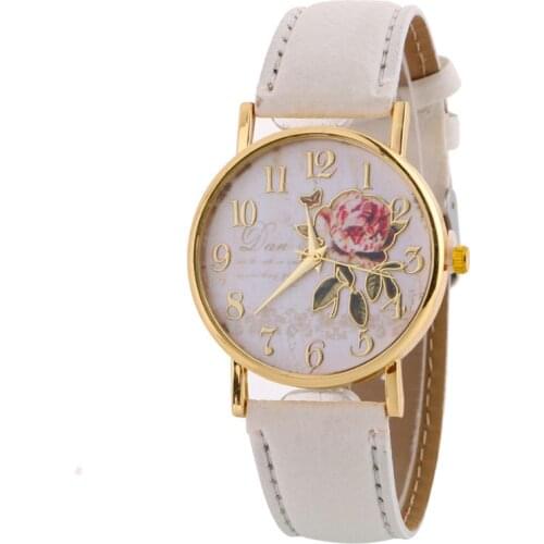 Orologio donna Hot Selling Leather Wrist Watches New Arrival Rose Pattern Watches For Women Gift Fashion Casual Students Watch