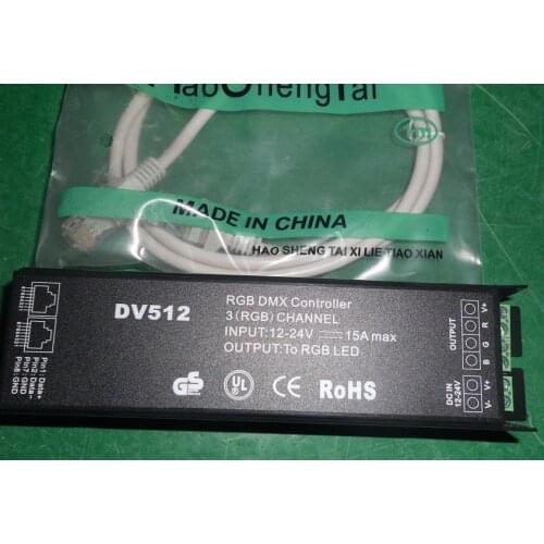DMX512 constant voltage decoder;Meets DMX512/1990;DC12-24V input;12V/5A*3channels output;P/N:DV512