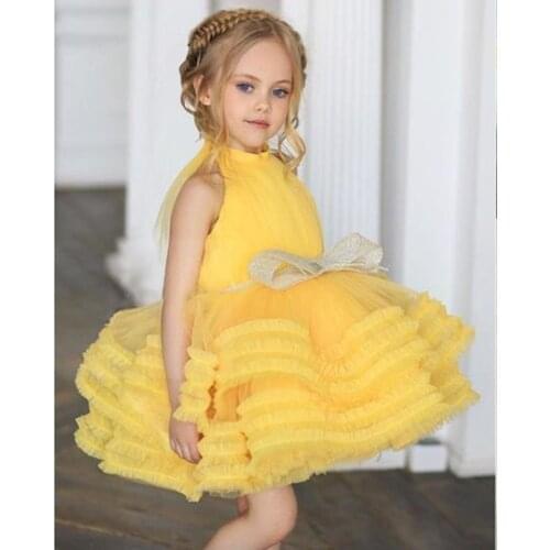 Custom Baby Girl Dress Puffy Layers Skirt Halter Little Princess Knee Length Birthday Party Dresses Kids Clothes