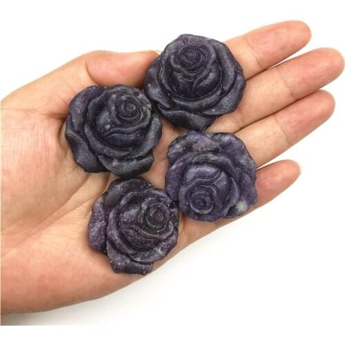Beautiful Natural Purple Lepidolite Rose Flower Hand Carved Crystal Flowers Healing Stones Decor Gifts Natural Quartz Crystals