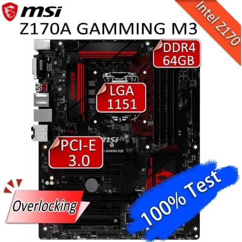 LGA 1151 MSI Z170A GAMING M3 Motherboard DDR4 64GB PCI-E 3.0 CrossFireX Intel Z170 i7 i5 i3 M.2 Desktop Intel Z170 Placa-mãe