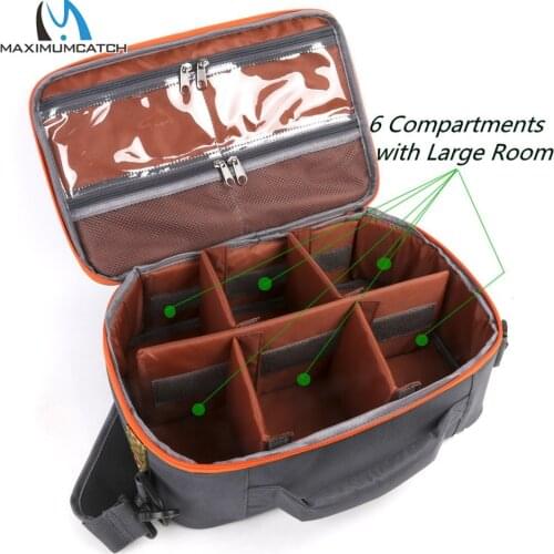 Maximumcatch Multi-Purpose 6 Compartments Waterproof Fly Fishing Bag Adjustable Sling Bag Fishing Reel Pack