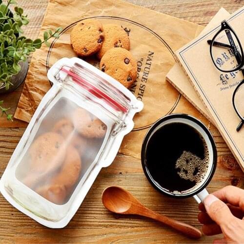 10/12Pcs Jar Shape Zipper Bag Reusable Snack Saver Food Sandwich Storage Pouch Easy to operate safe and reliable