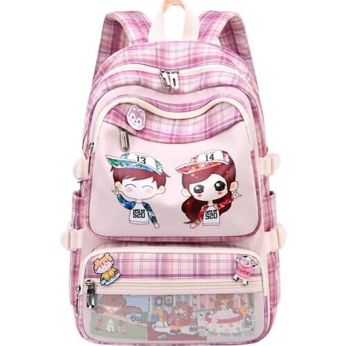 2021 Fashion Plaid Print Ladies Backpacks College Style Womens Backpack Cartoon Childrens School Bags For Girls Kids Schoolbag