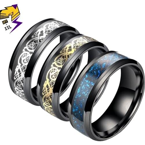 Trendy Black Stainless Steel Dragon Rings Men Women Serpent Punk Aneis Jewelry