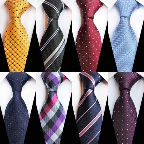 Mens Business Wedding 8cm Silk Tie Silvery Bule Polka Dot Neck Ties Fashion Jacquard Plaid Formal Ties Neckwear Gift Gravata