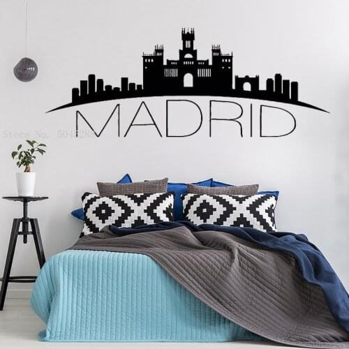 Particular Wall Sticker Madrid Spain Capital Scenery Black Skyline Poster Vinyl Sticker Mural Decor Office Murals Decal Y190