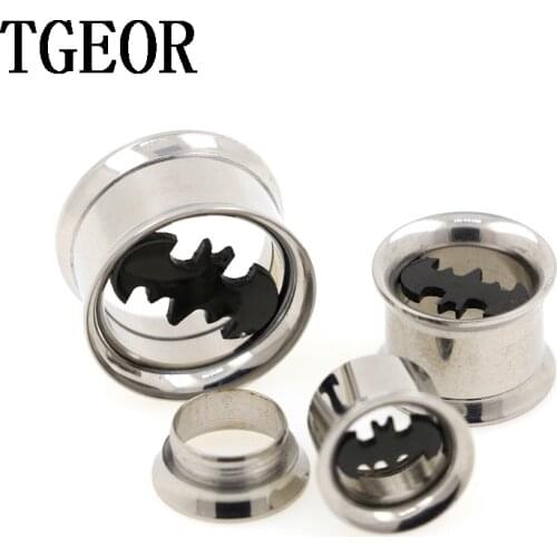 100% New 1pcs ear tunnels Stainless Steel internally thread bat pattern double flare Flesh Tunnel FREE