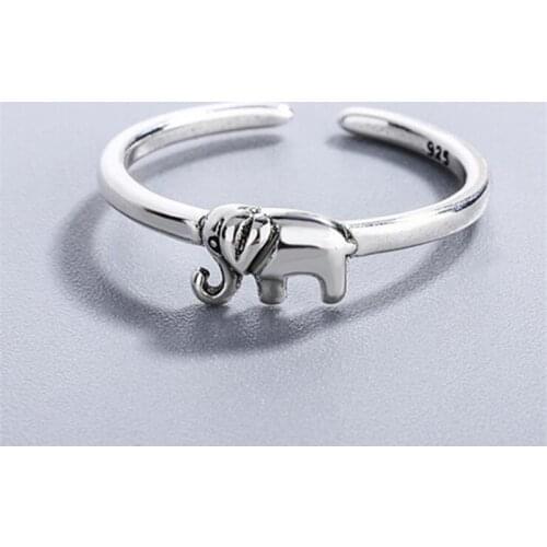 New Retro Distressed Luck Baby Elephant 925 Sterling Silver Jewelry Ethnic Style Transfer Auspicious Animal Opening Rings SR90