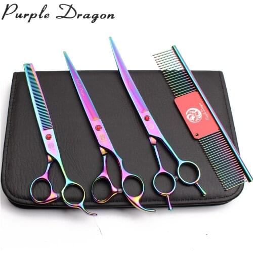 8.0" Stainless Purple Dragon Grooming Scissors Straight Scissors Thinning Shears Animal Shears Curved Shears Pets Scissors Z3005